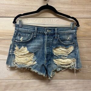 Agolde Parker indie sleaze Coachella ripped acid wash jean shorts